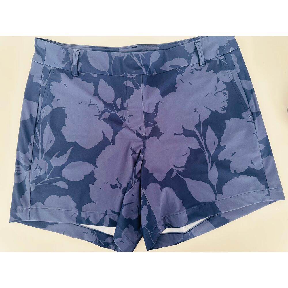 Spanx Sunshine Shorts 4-Way Stretch Floret Navy Blue Floral 6" Seam - Size L
